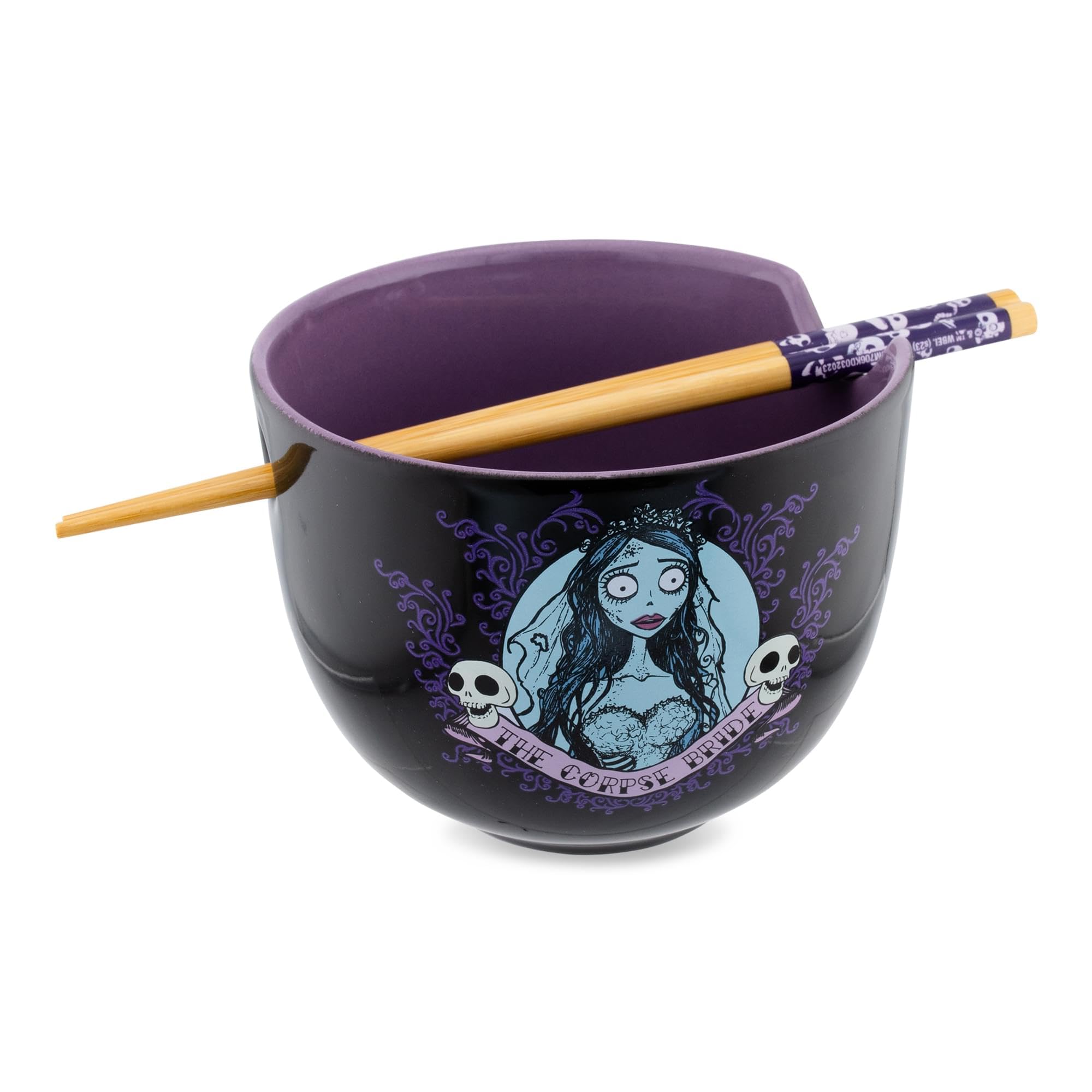 Silver Buffalo chopsticks inside bowl notch demonstrates built-in storage for easy serving.