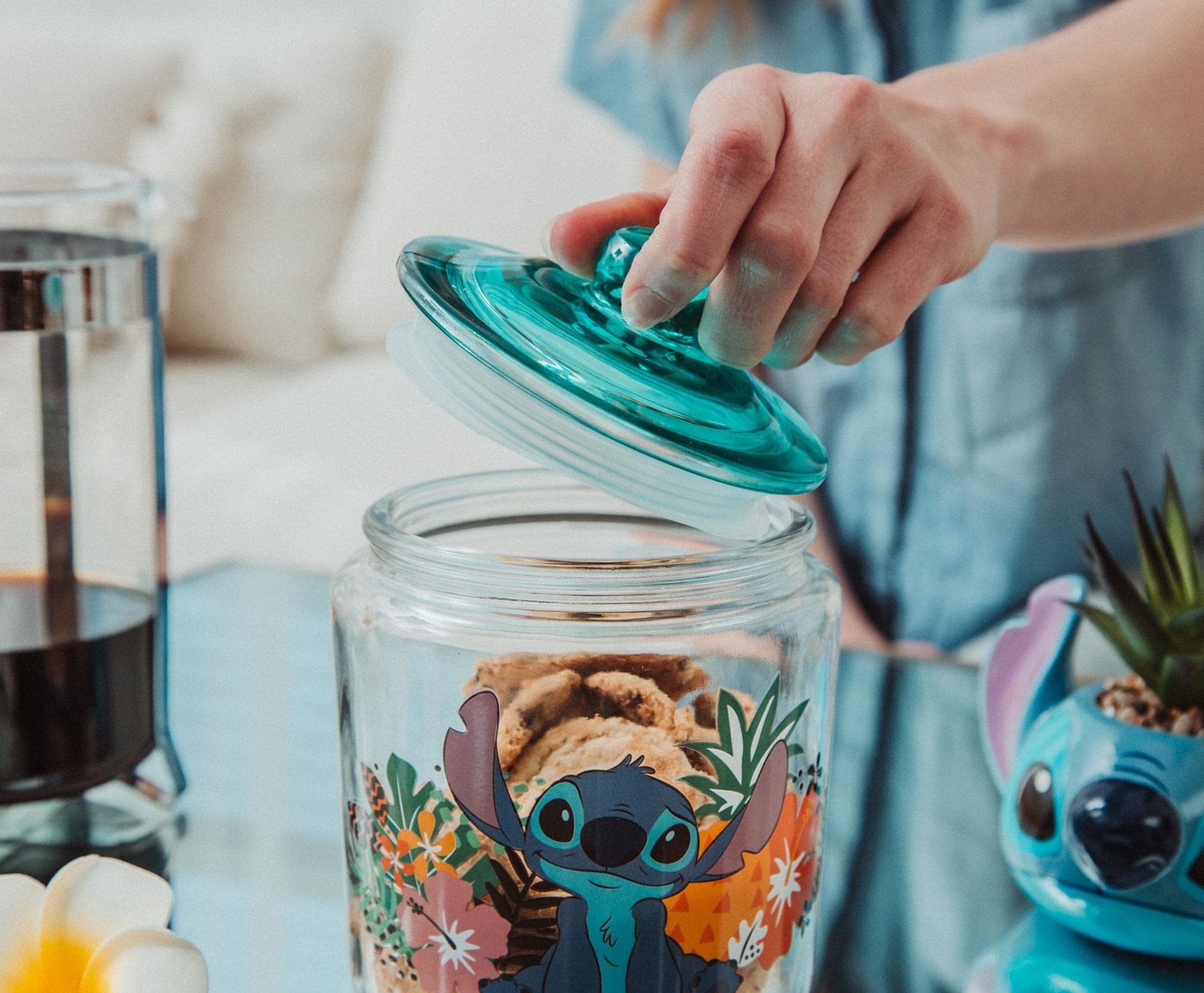 Clear glass snack jar makes contents visible for quick pantry checks.