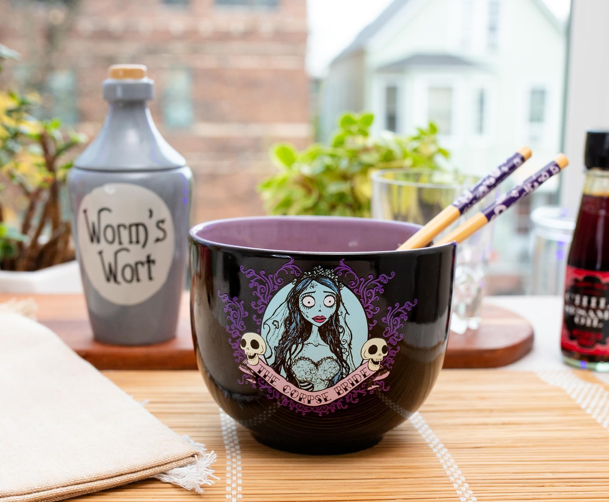 Silver Buffalo collector-display-ready Corpse Bride set enhances themed table setups.