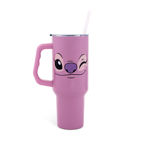 Silver Buffalo Disney tumbler front view with Angel design for travel