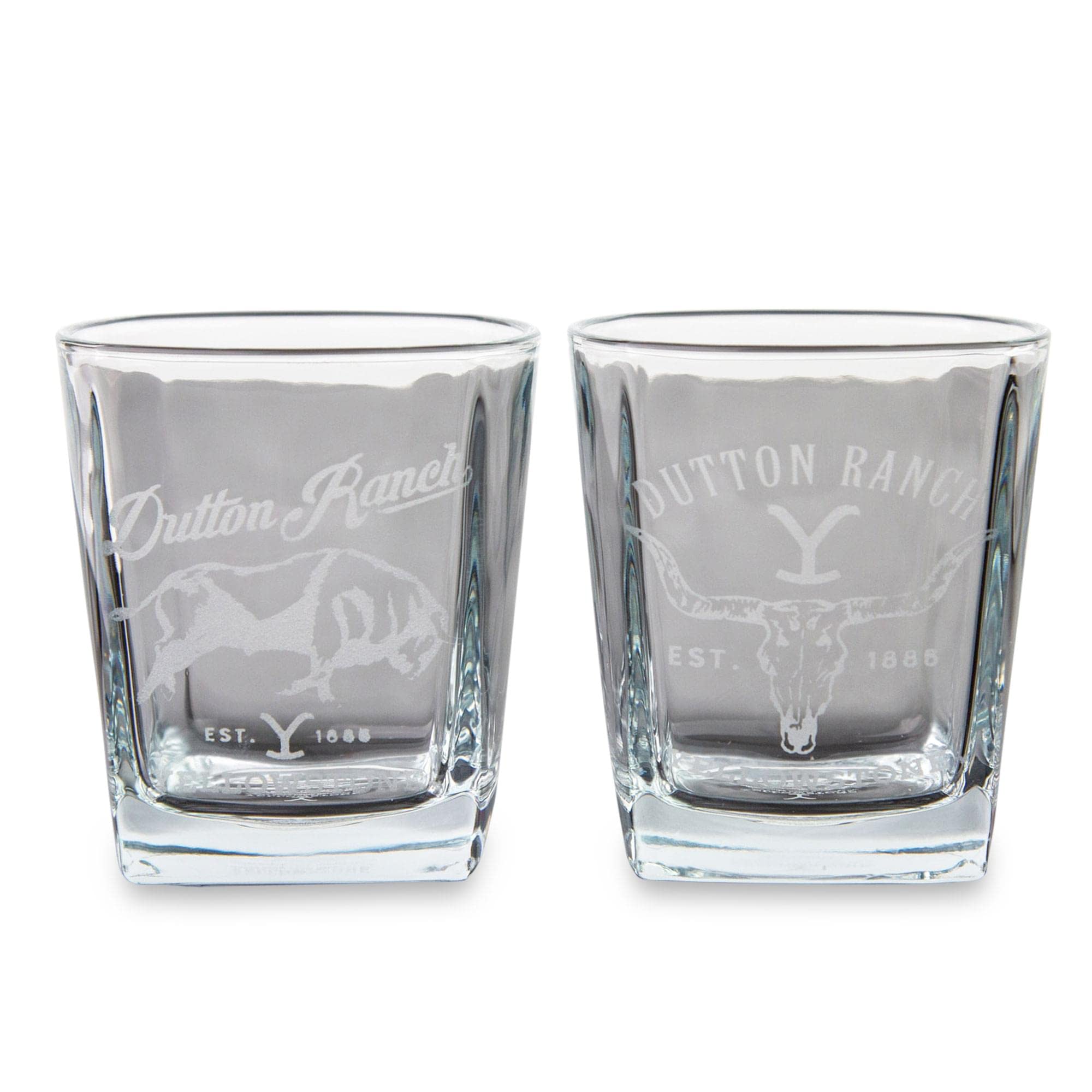 Silver Buffalo Dutton Ranch 9oz rock glass front view, ideal for home bar use.