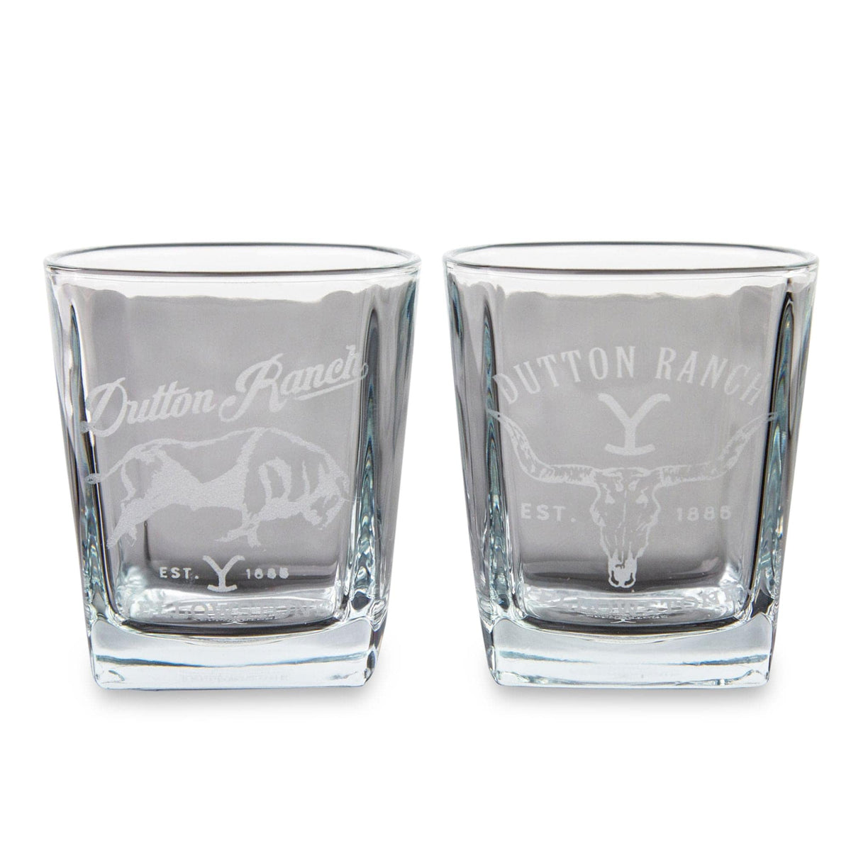 Silver Buffalo Dutton Ranch 9oz rock glass front view, ideal for home bar use.