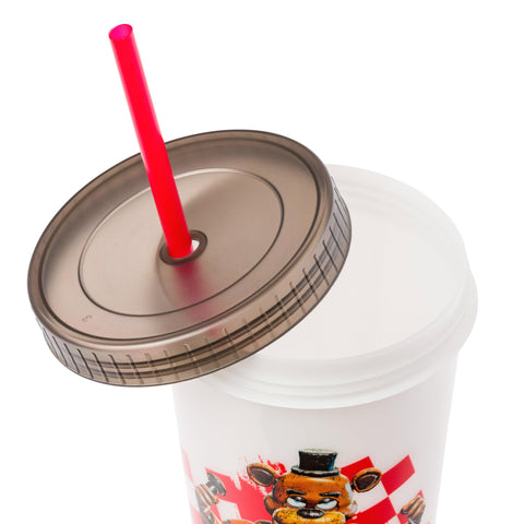 Silver Buffalo FNAF tumbler with checkered background for collectible vibe