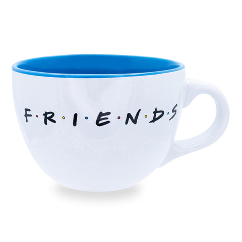 Silver Buffalo Friends logo mug front view showing bold 24-ounce capacity for cozy meals.