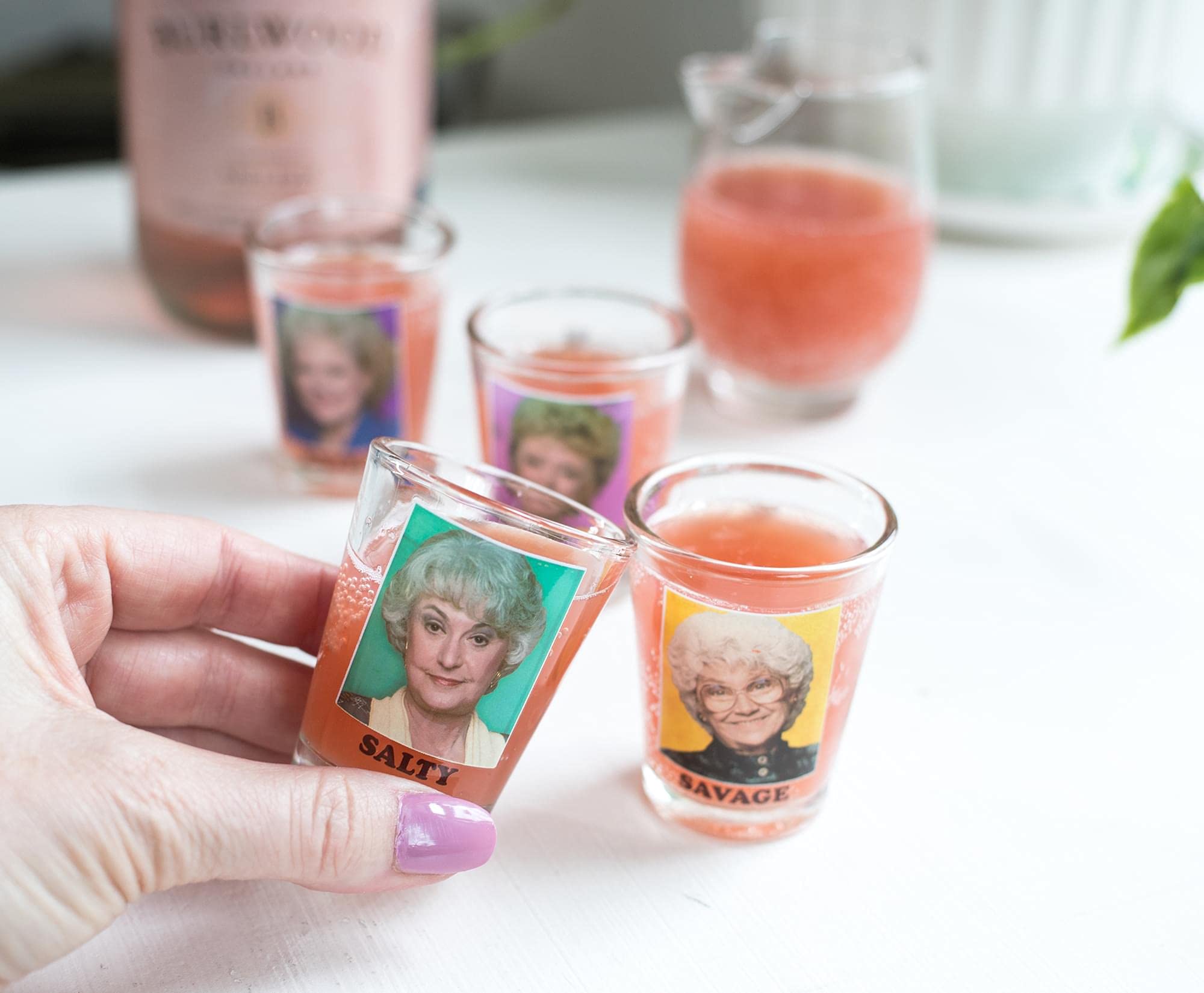 Silver Buffalo The Golden Girls Blanche portrait mini glass adds cheeky charm to gatherings.