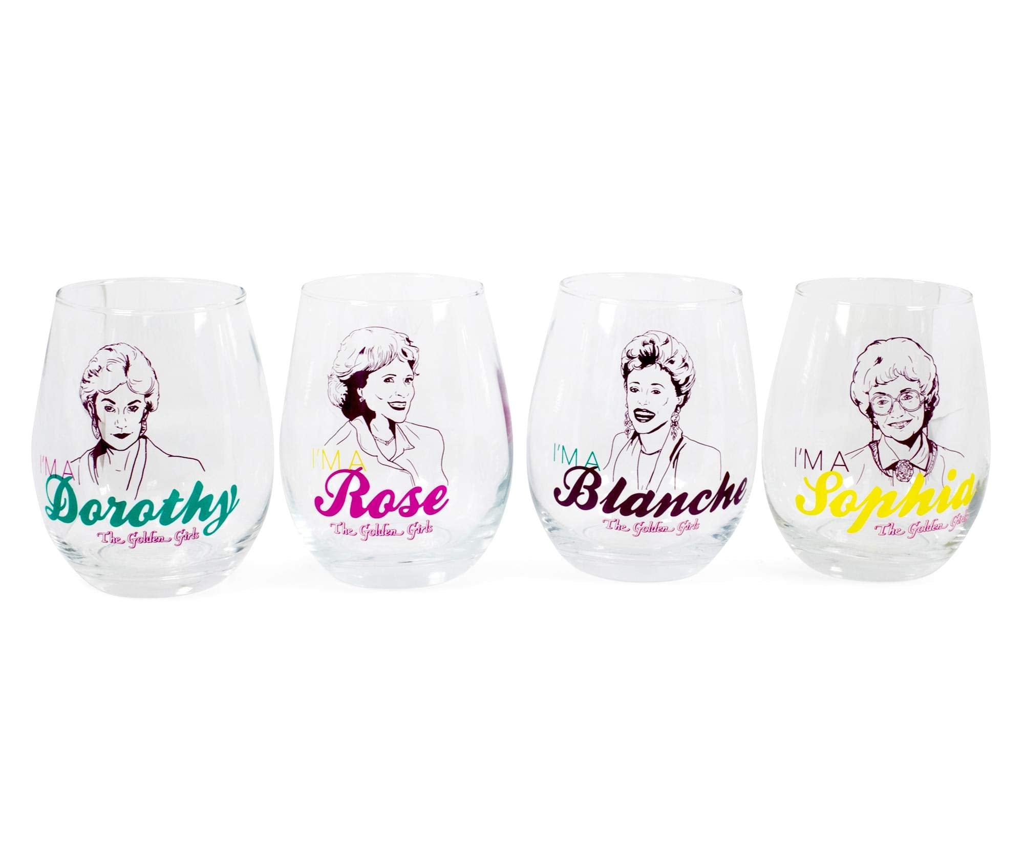 Silver Buffalo Golden Girls Dorothy stemless wine glass portrait for entertaining at home