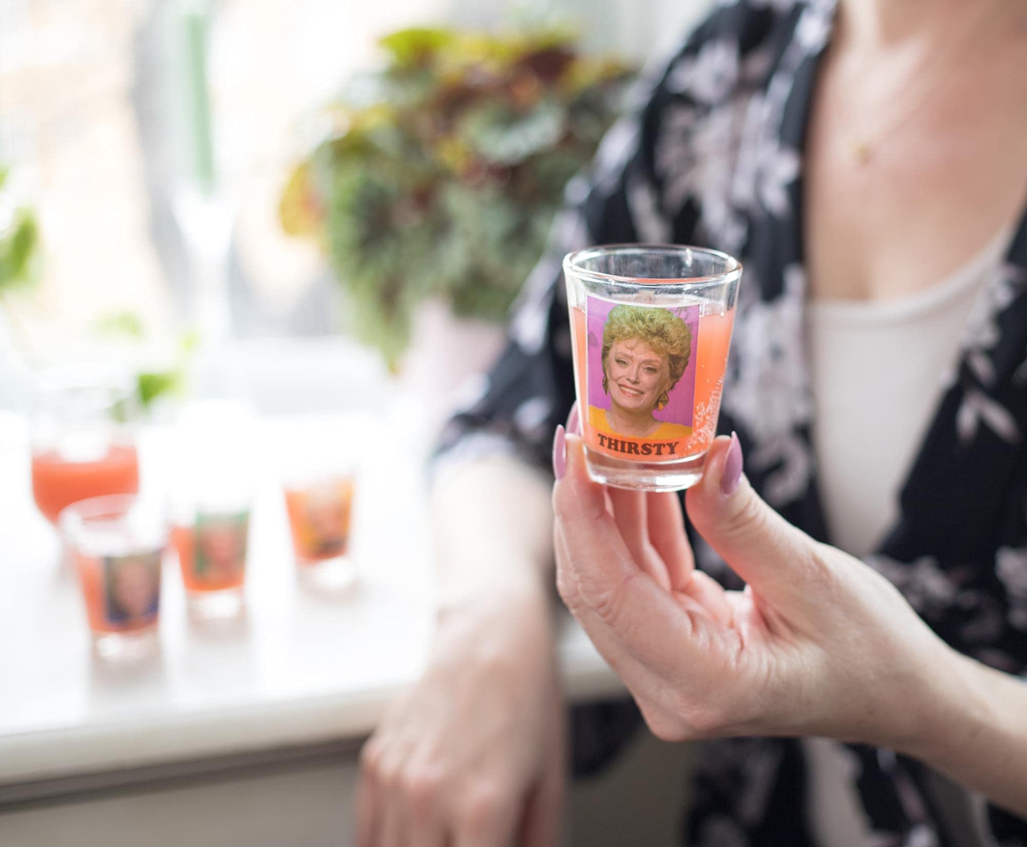 Silver Buffalo The Golden Girls Sophia portrait mini glass pairs with witty toasts.