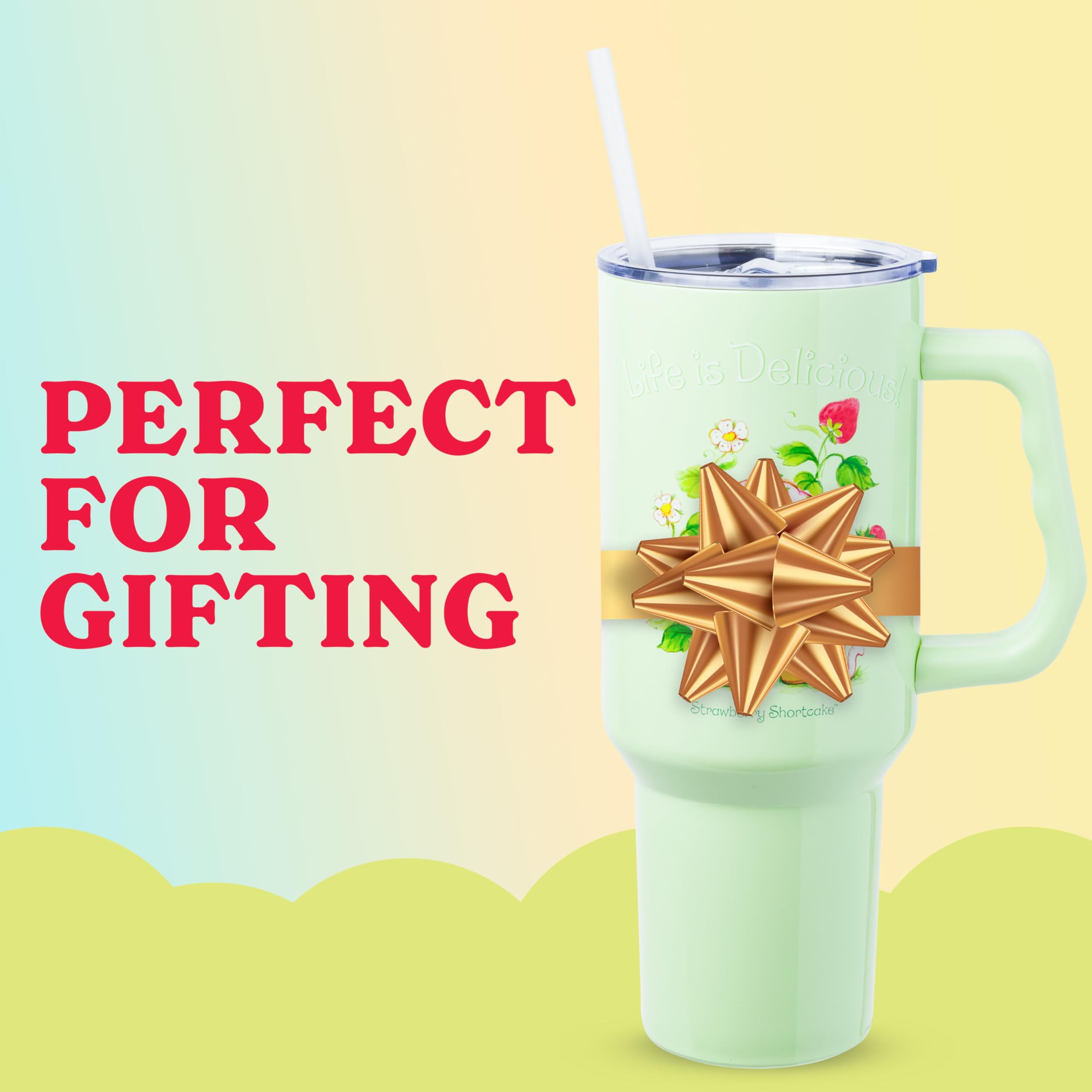 Green, cup-holder compatible tumbler by Silver Buffalo for easy portability.