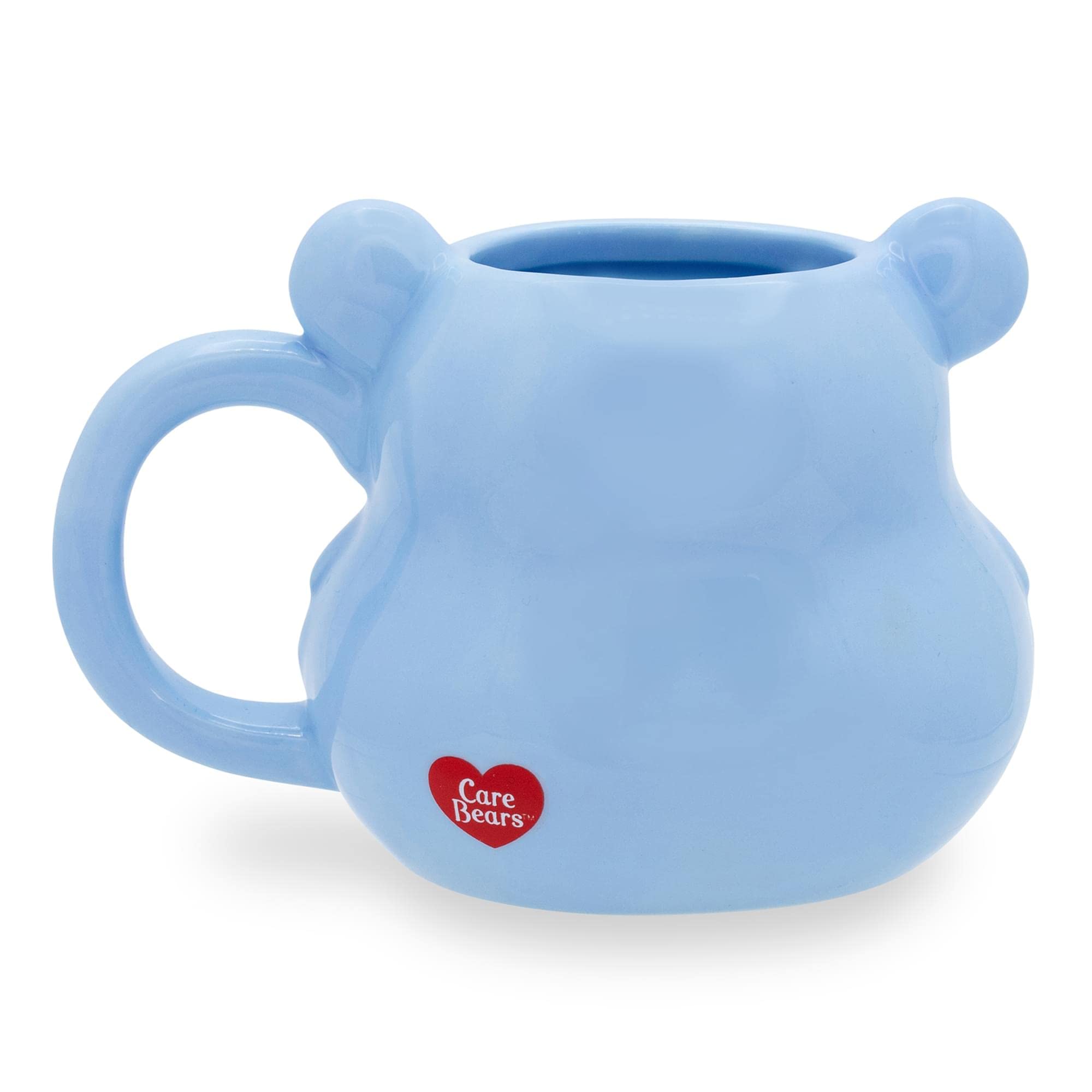 Silver Buffalo Grumpy Bear head mug displays playful design perfect for desk coffee.