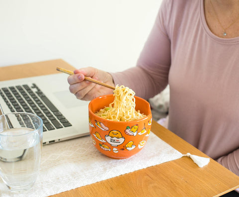 Gudetama bowl with chopsticks arranged for a cozy noodle night