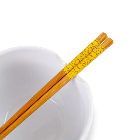 Gudetama and chopsticks featured on Silver Buffalo bowl support casual meals