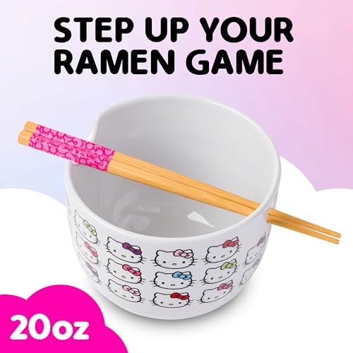Silver Buffalo Hello Kitty bows pattern ceramic bowl with vibrant colors, perfect for noodles or rice