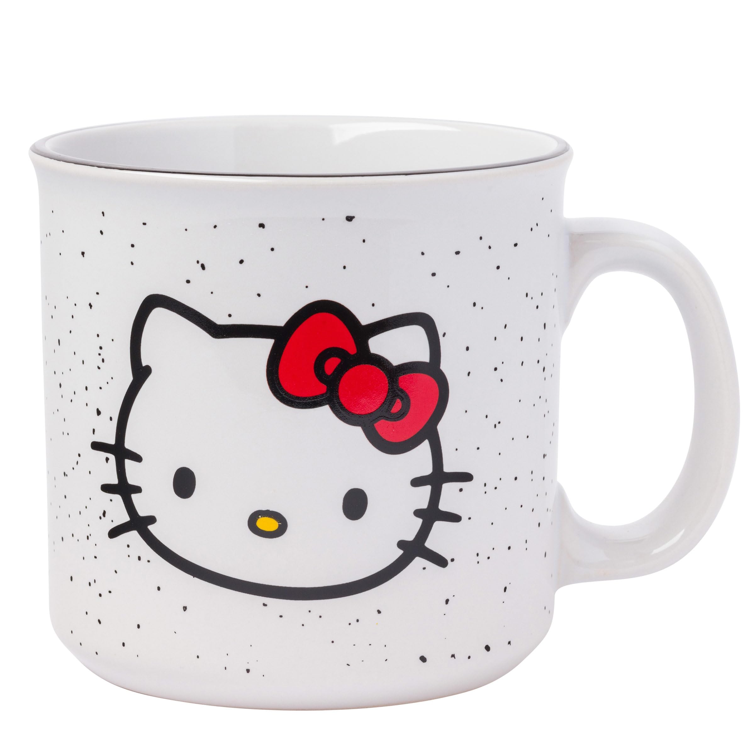 Silver Buffalo Hello Kitty camper mug front view, ideal for hot coffee