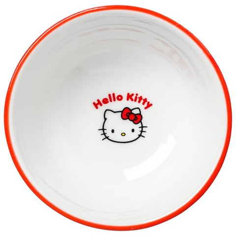 Silver Buffalo Hello Kitty sauce dish exterior with plate items, coordinated tablesettings.
