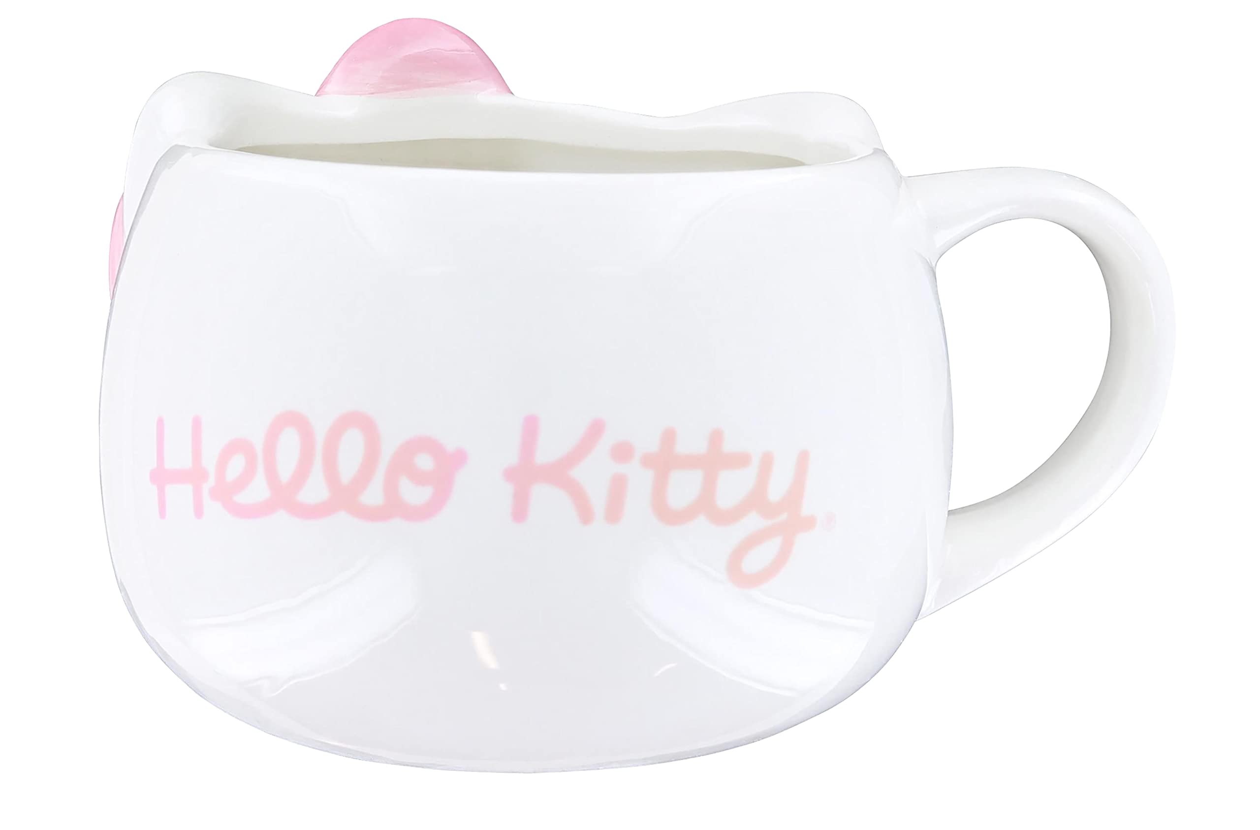 Hello Kitty face mug by Silver Buffalo with 3D detailing for fun tea times.