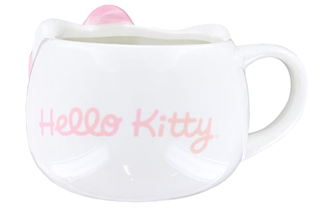 Hello Kitty face mug by Silver Buffalo with 3D detailing for fun tea times.