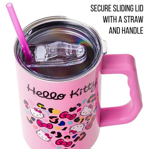 Silver Buffalo Hello Kitty face inside heart design on tumbler, a playful fashion statement.