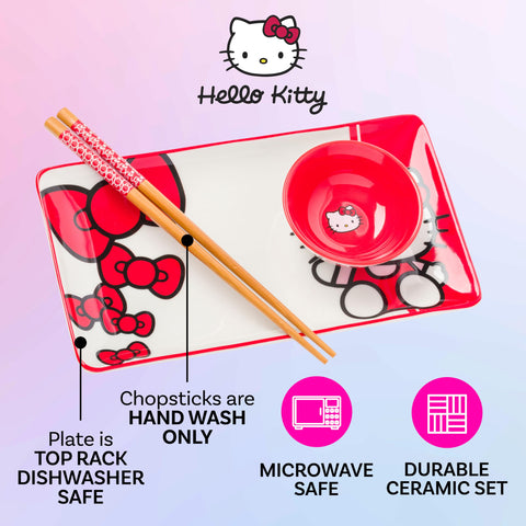 Hello Kitty plate front view with red bow adds playful charm