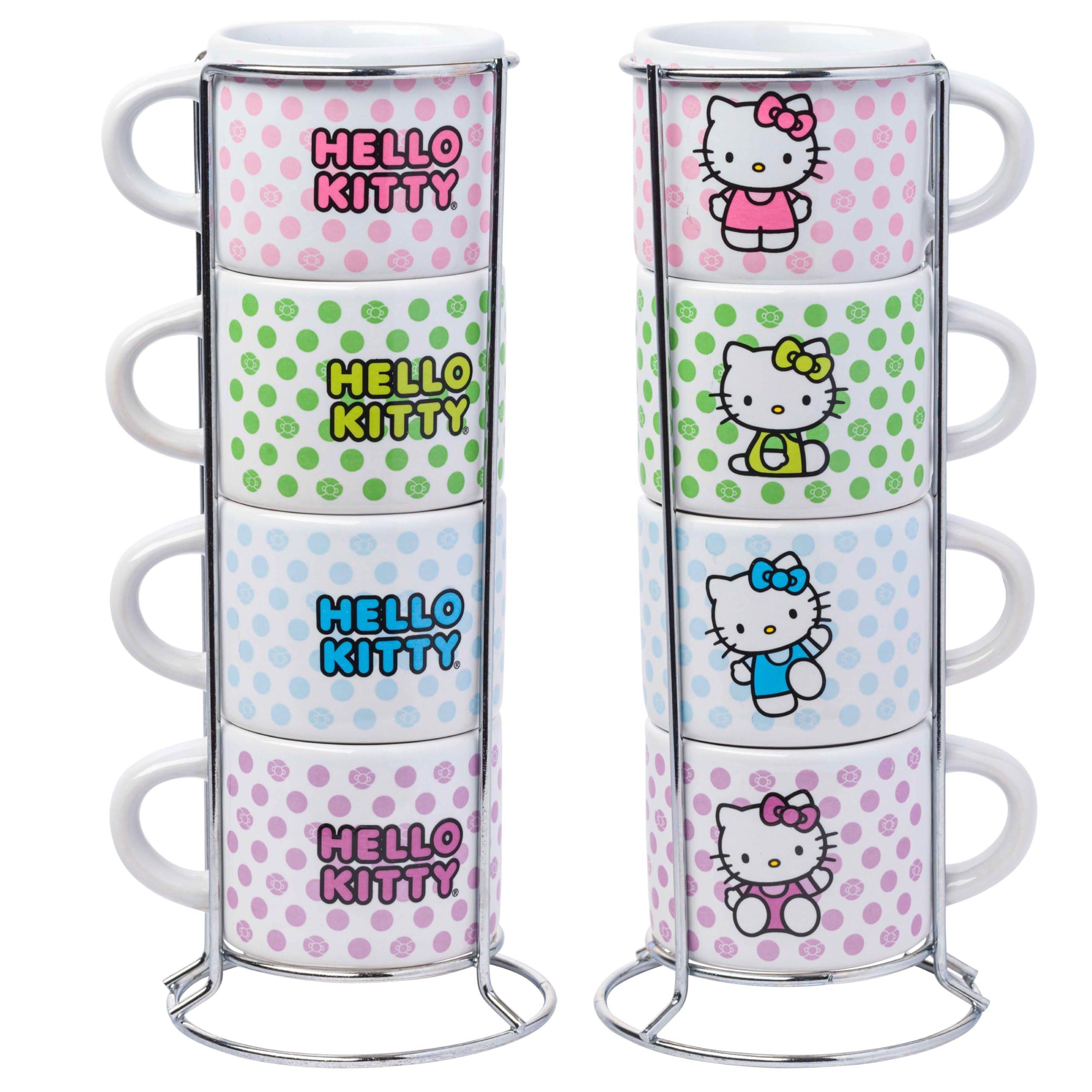 Close-up of Hello Kitty face on a pink mug.