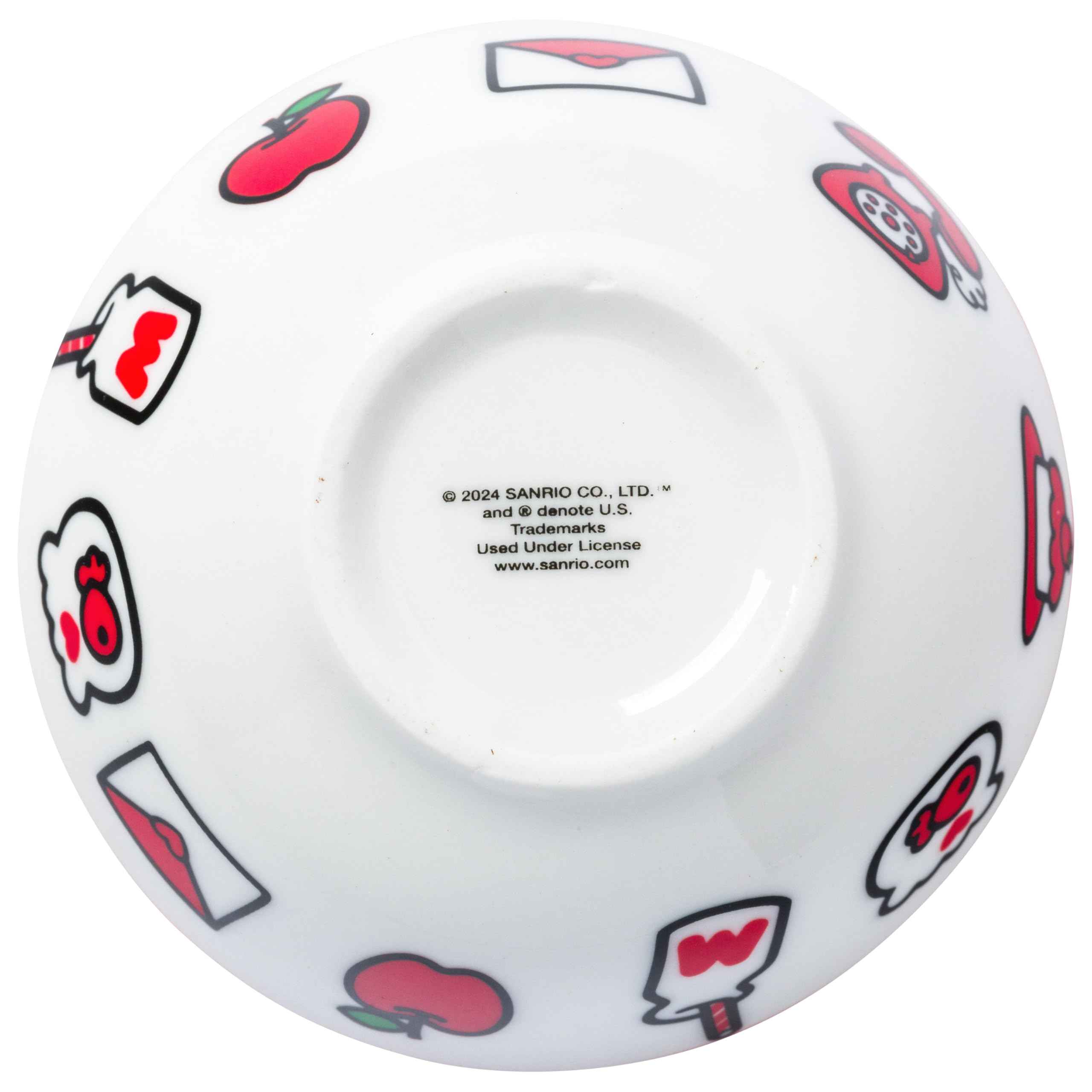 Silver Buffalo Hello Kitty plate close-up, vivid red border adds playful charm to meals.