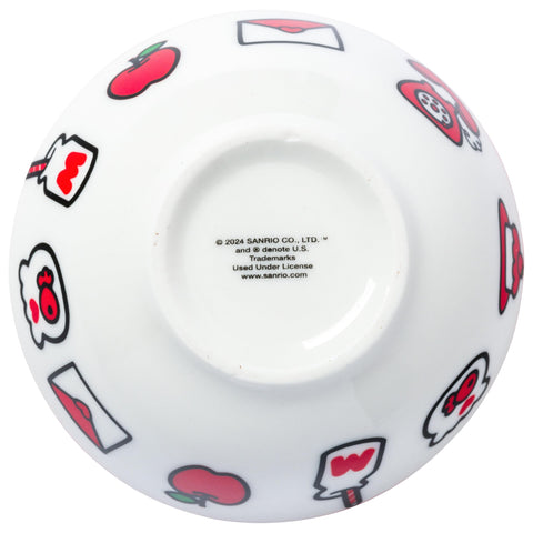 Silver Buffalo Hello Kitty plate close-up, vivid red border adds playful charm to meals.