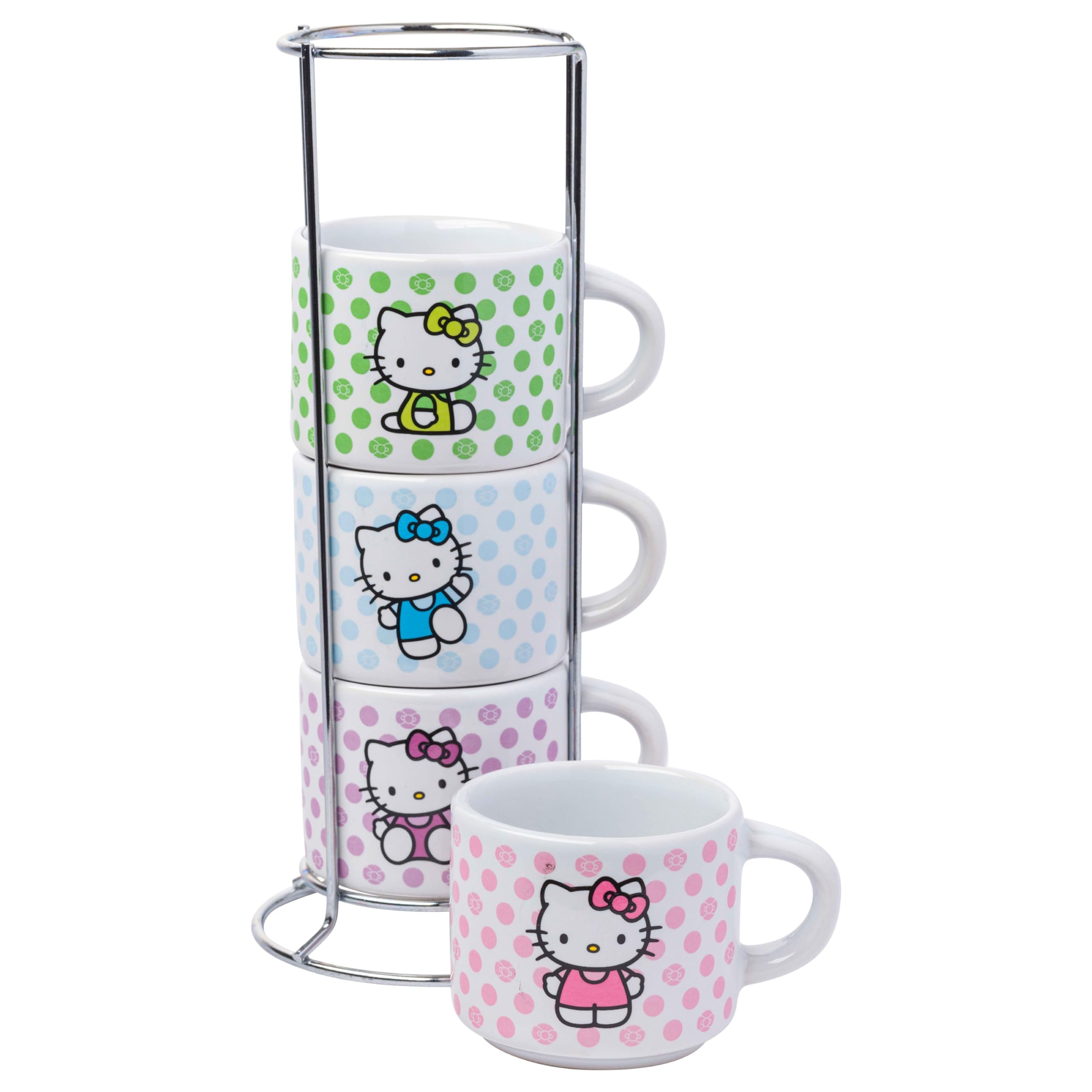 Silver Buffalo Hello Kitty polka dot pink mug with 3 oz capacity.
