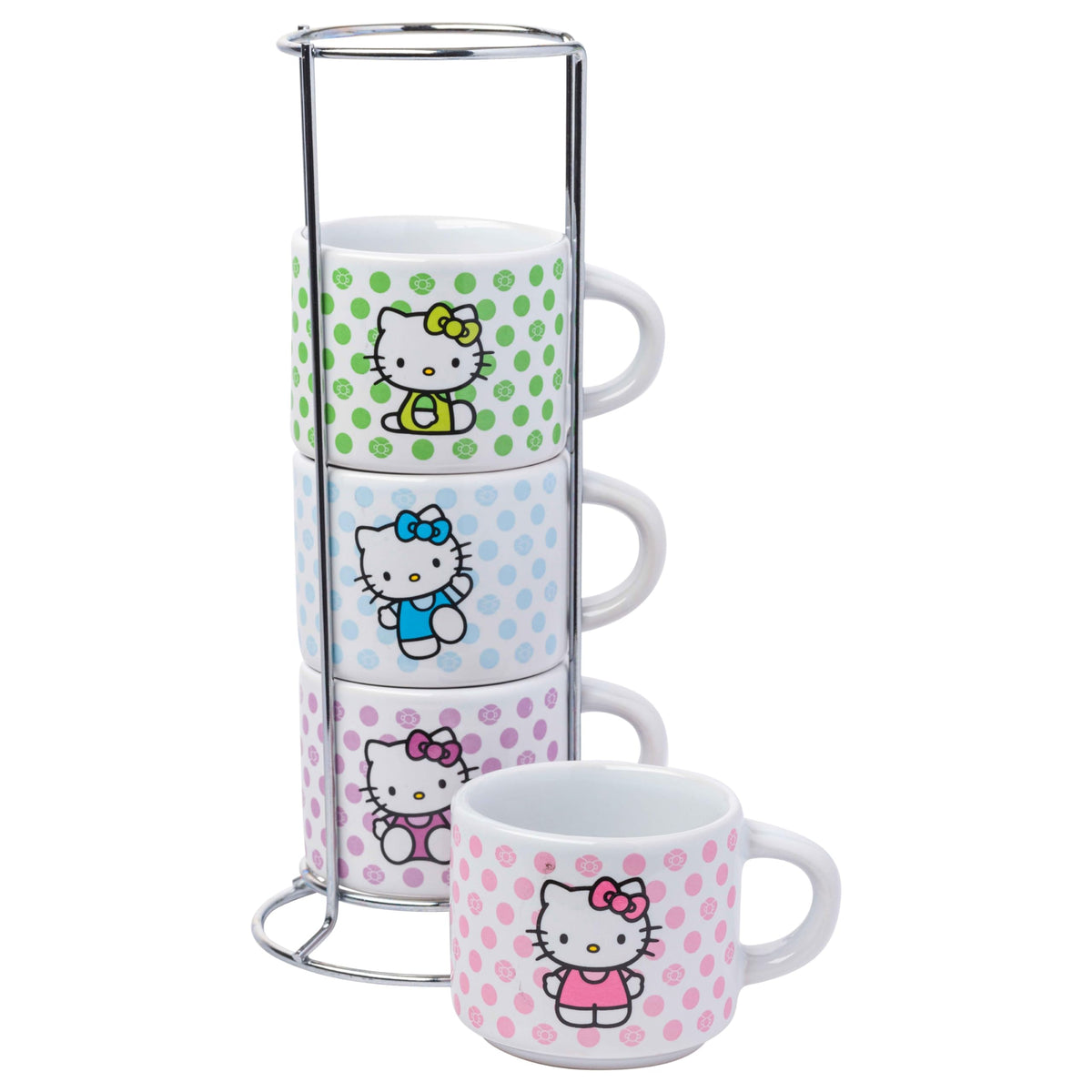 Silver Buffalo Hello Kitty polka dot pink mug with 3 oz capacity.
