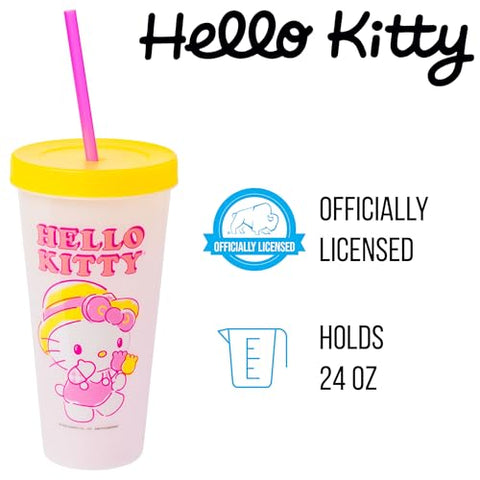 Silver Buffalo Hello Kitty green tumbler with straw for on the go sipping