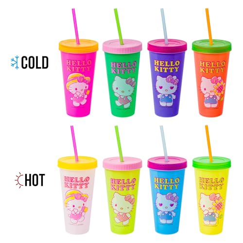 Silver Buffalo Hello Kitty pink tumbler with color-changing design, perfect for kids