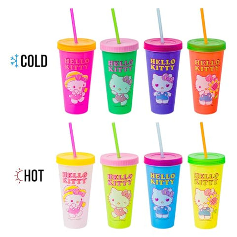 Silver Buffalo Hello Kitty pink tumbler with color-changing design, perfect for kids