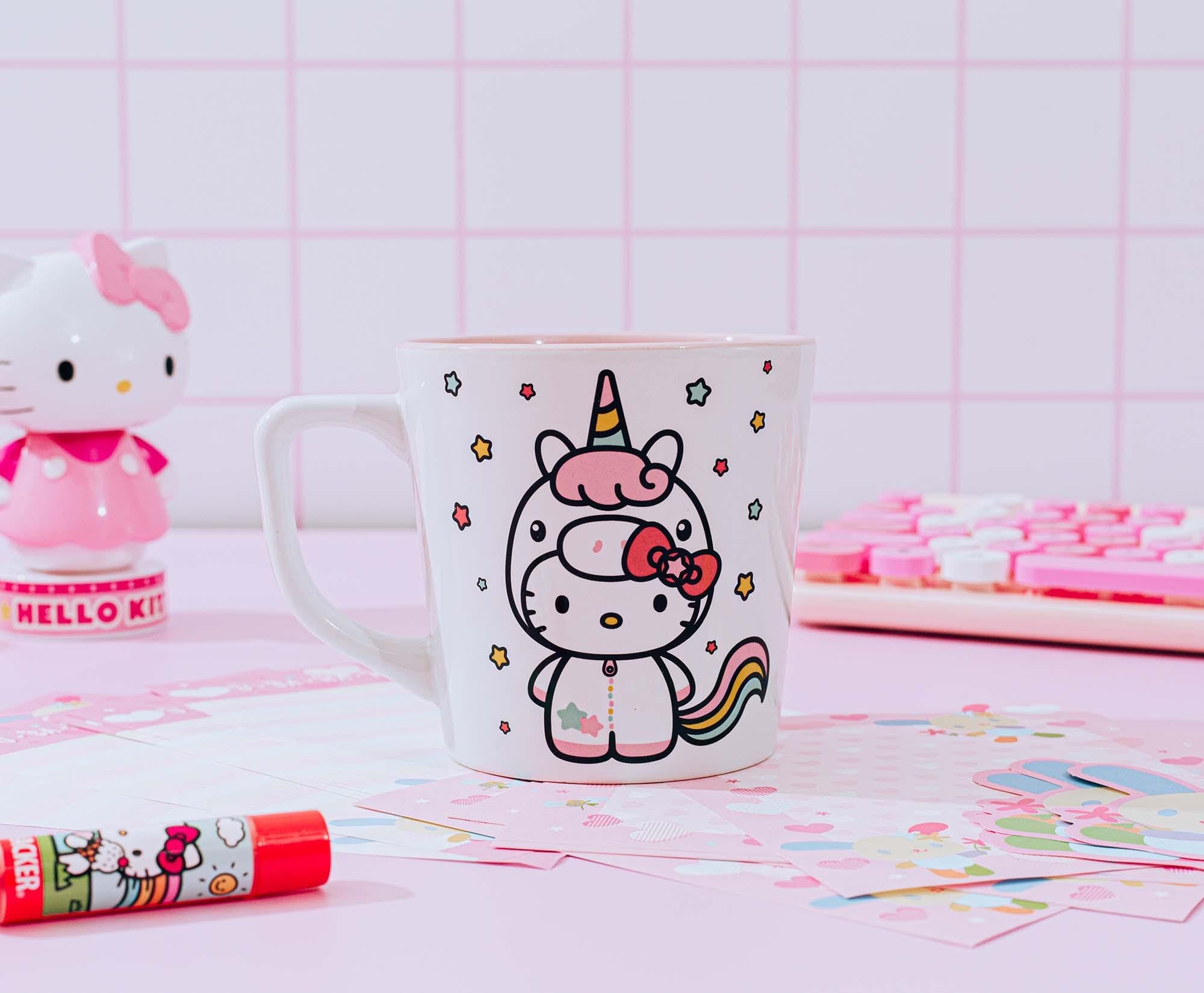 Silver Buffalo Hello Kitty Unicorn mug top view highlights generous 17-ounce capacity.