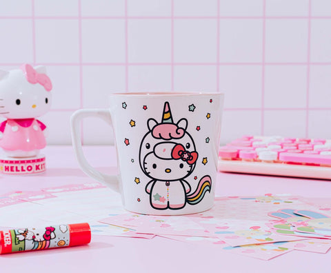 Silver Buffalo Hello Kitty Unicorn mug top view highlights generous 17-ounce capacity.