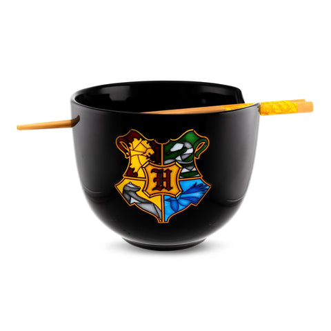 Silver Buffalo Hogwarts Crest ramen bowl highlights all four houses for themed dinners.