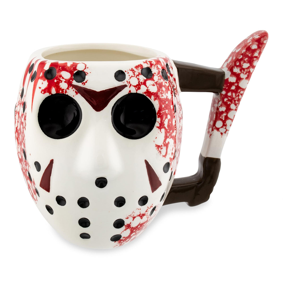 Silver Buffalo Jason mask mug with 3D design for horror fans' coffee rituals.