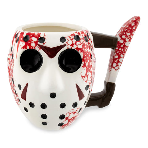 Silver Buffalo Jason mask mug with 3D design for horror fans' coffee rituals.