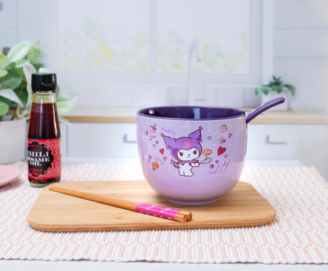Kuromi bowl exterior with hearts and playful scene for whimsical mealtime vibe