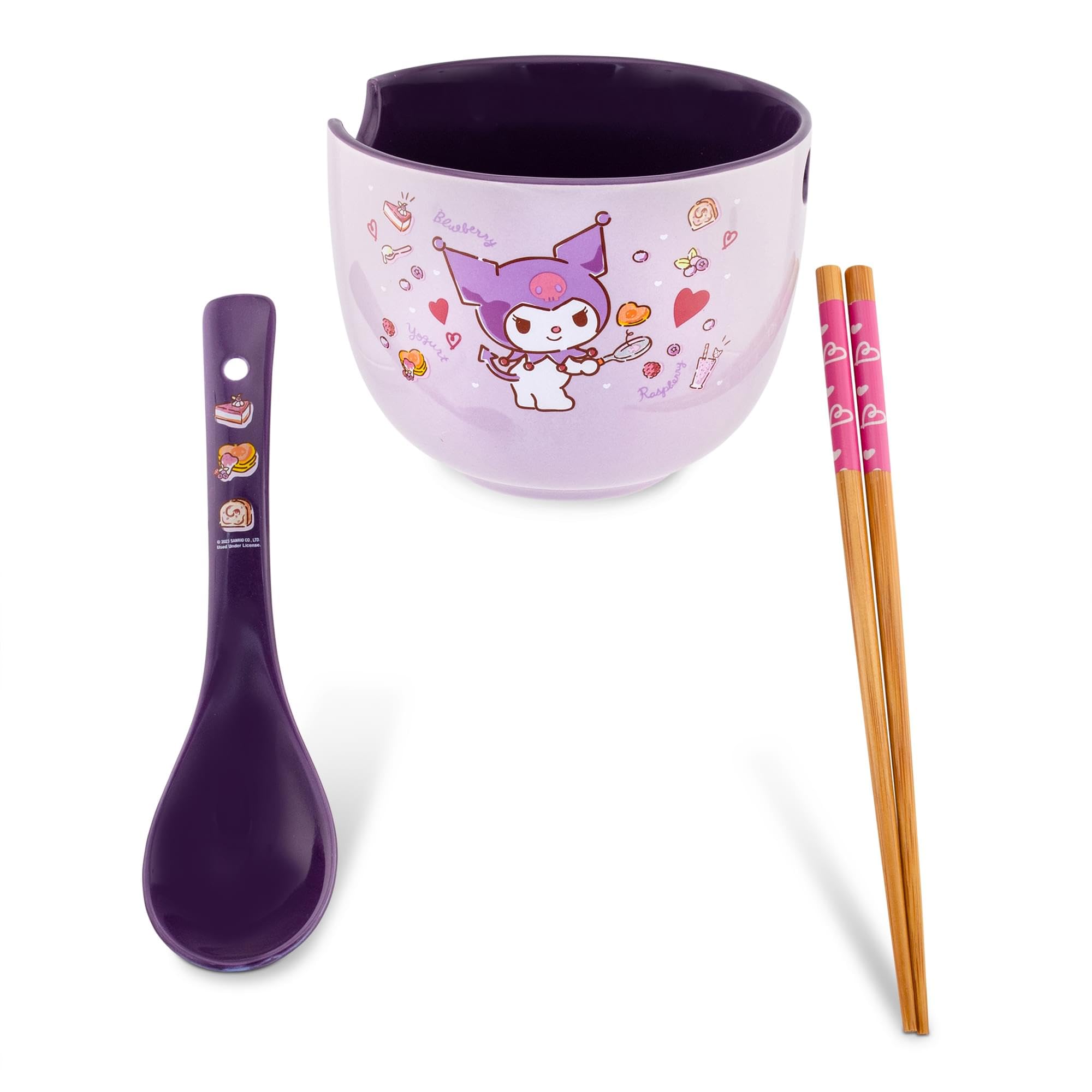Silver Buffalo Kuromi wooden chopsticks beside the ceramic bowl for easy dining