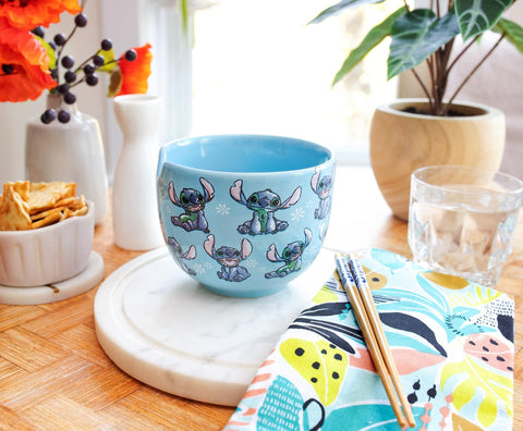 Silver Buffalo Lilo & Stitch allover-print shows Stitch in playful poses during meals.