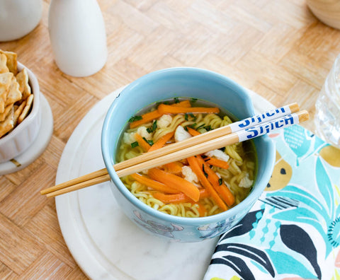 Silver Buffalo Lilo & Stitch chopstick notches keep utensils ready.