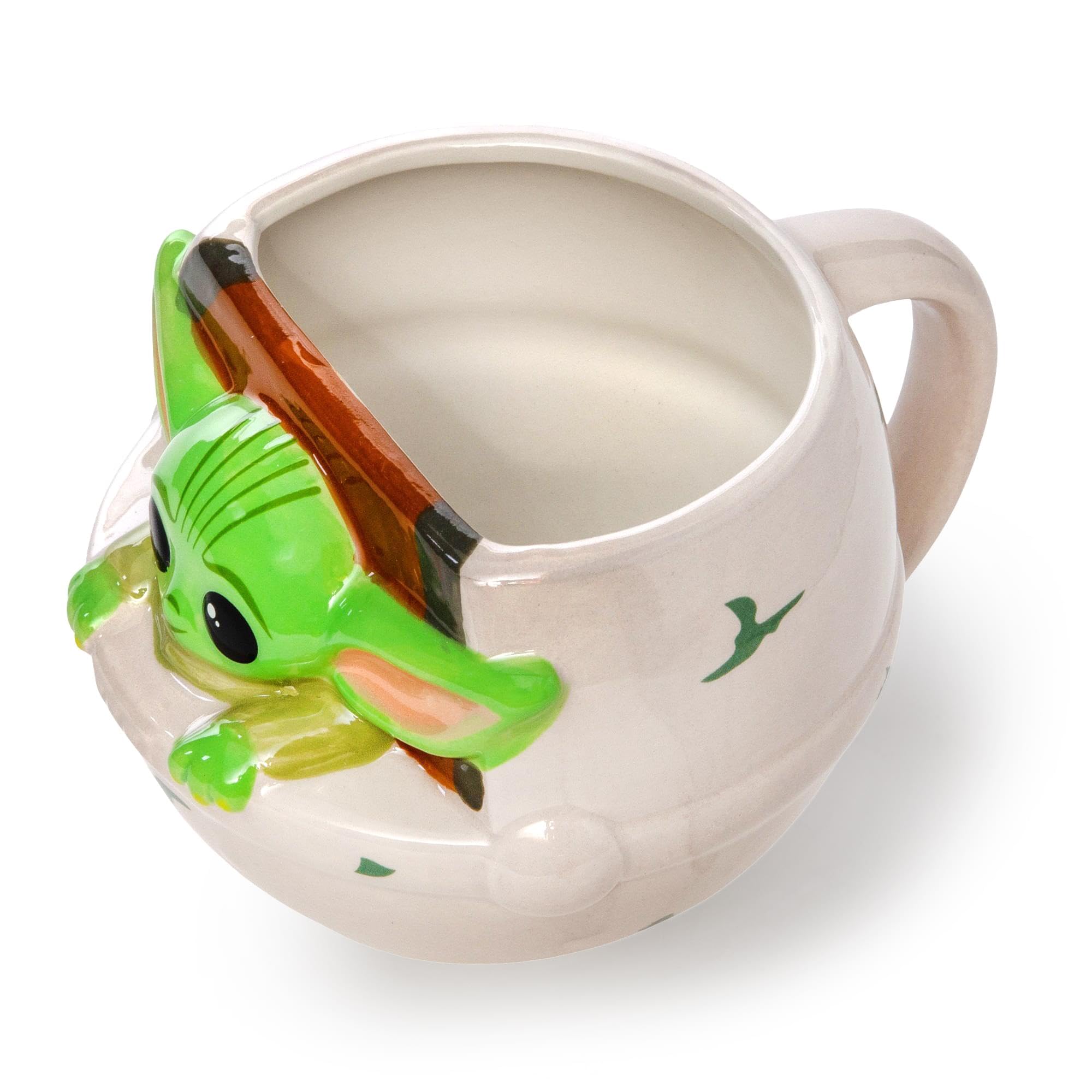 Silver Buffalo Mandalorian mug side profile showcases sculpted character and glossy ceramic finish.