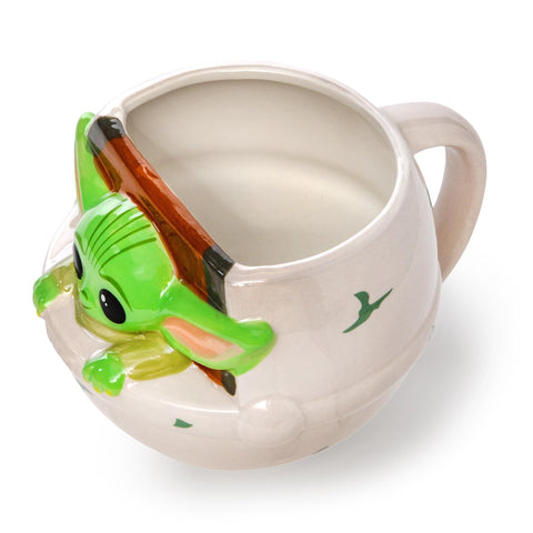 Silver Buffalo Mandalorian mug side profile showcases sculpted character and glossy ceramic finish.