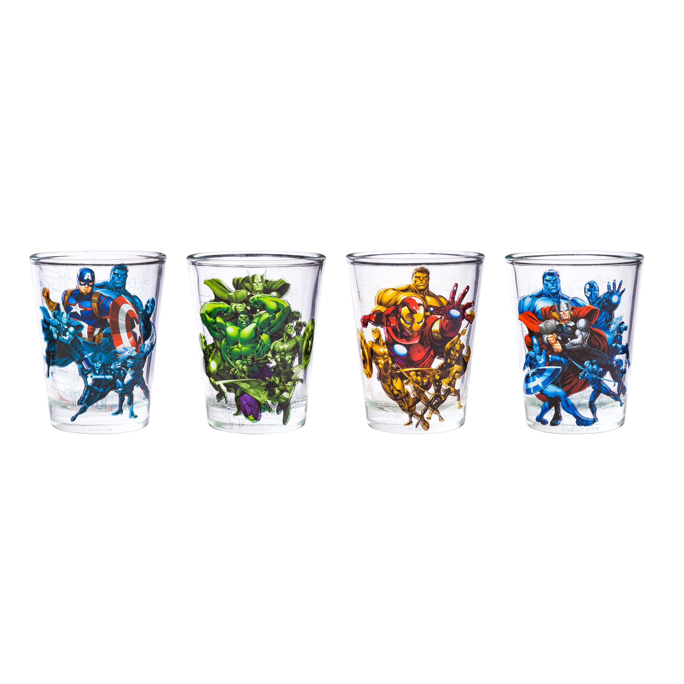 Silver Buffalo Marvel Avengers dishwasher safe mini glasses for easy cleanup