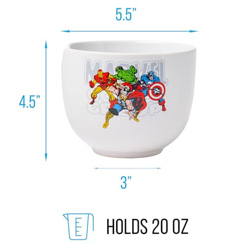 Silver Buffalo ramen bowl with retro Avengers art, wide mouth for easy serving.
