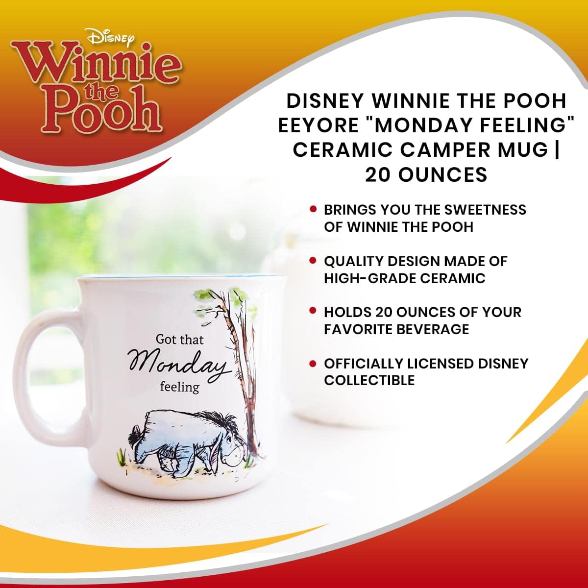 20-ounce mug perfect for coffee, cocoa, tea, or iced beverages