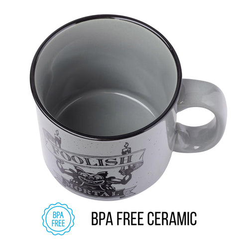 Silver Buffalo mug with coffee steam and durable glaze for everyday use