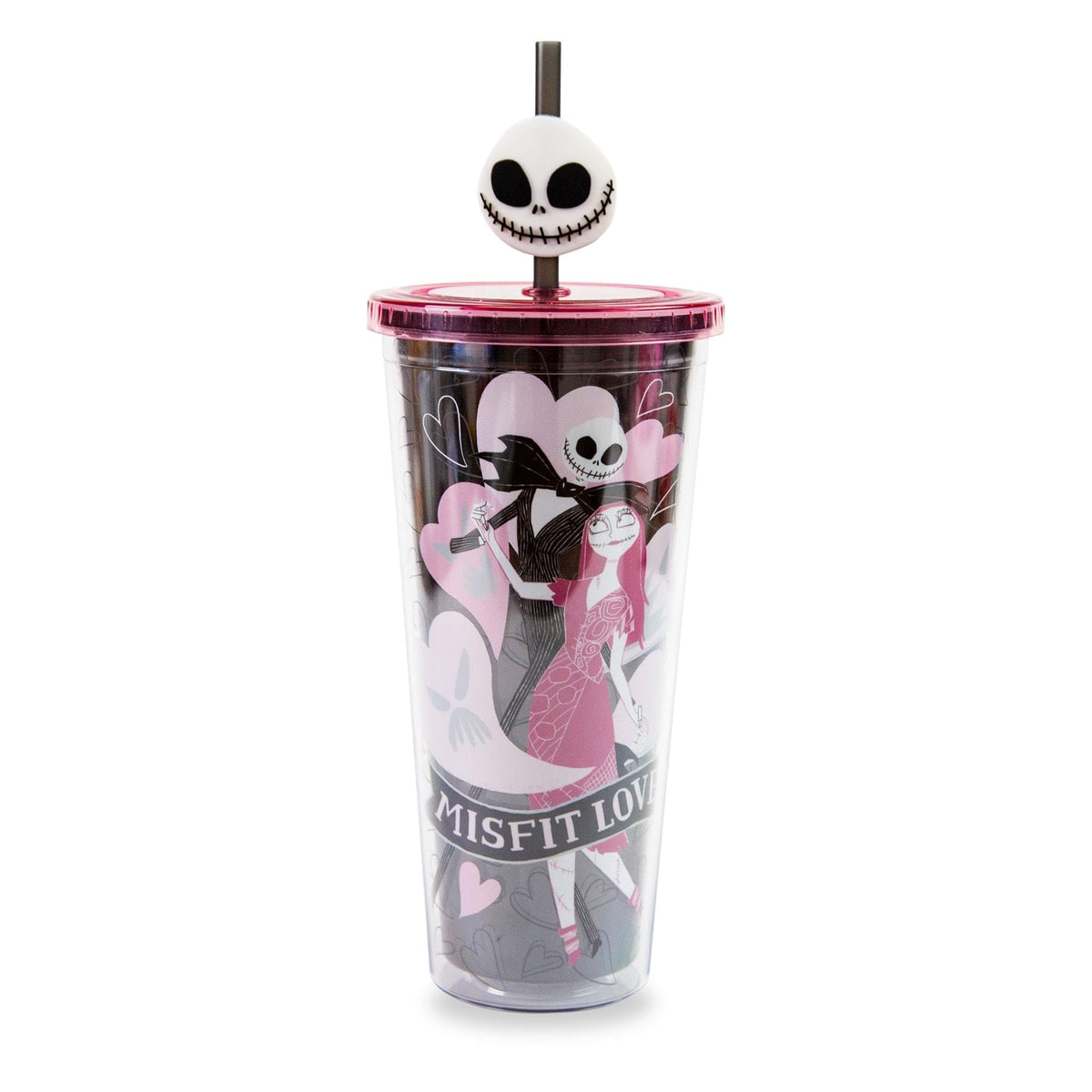 Silver Buffalo NBC Misfit Love cup front design showcases Jack and Sally for daily hydration.