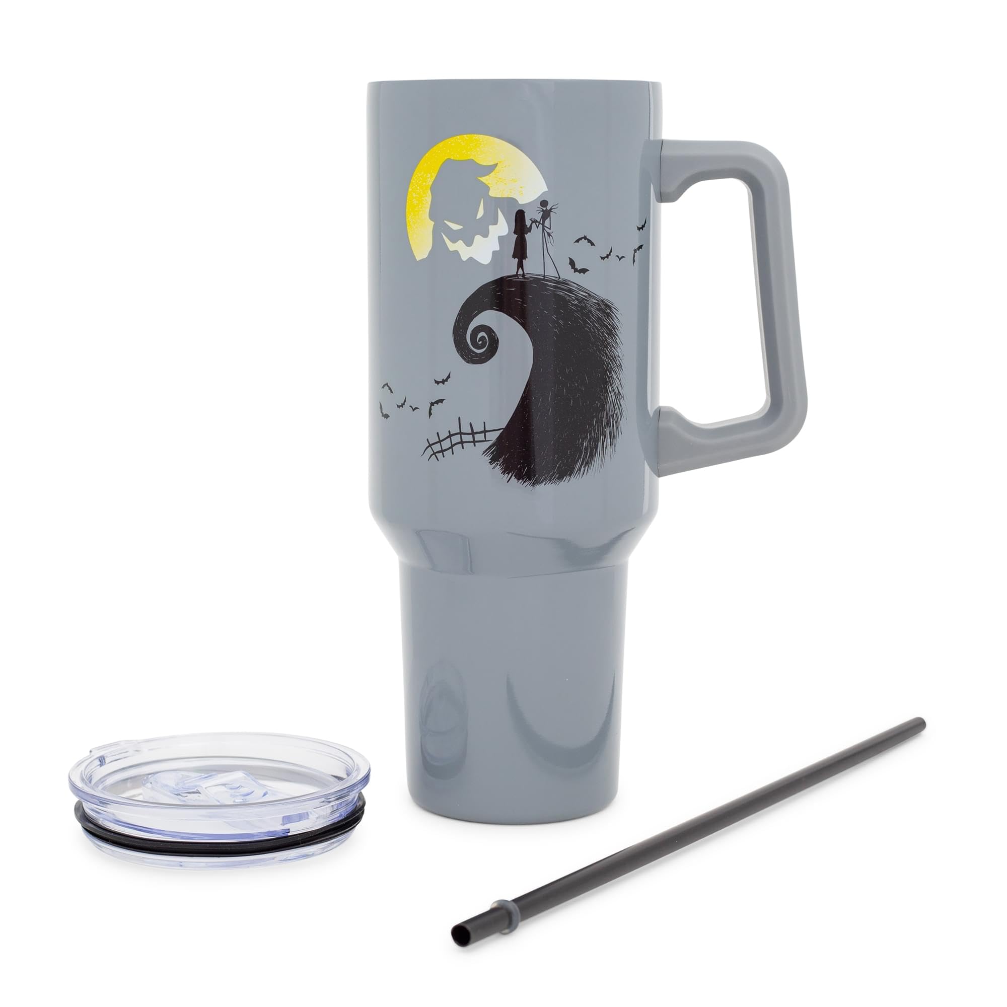 Silver Buffalo tumbler with sturdy handle for easy carrying on the go.