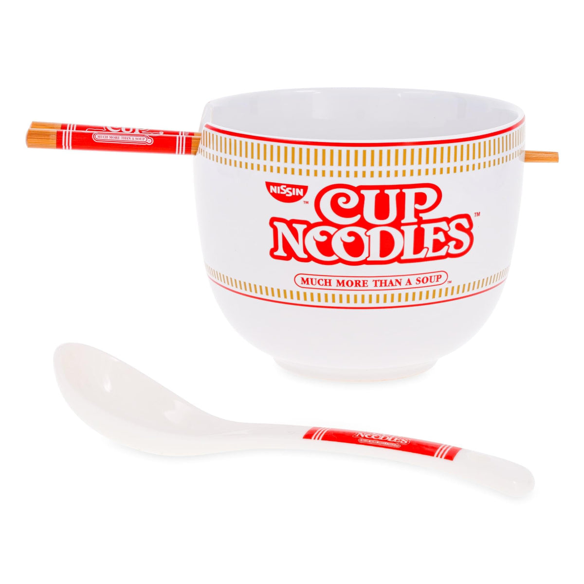 Silver Buffalo Cup Noodles bowl logo on ceramic dish, ideal for ramen nights.