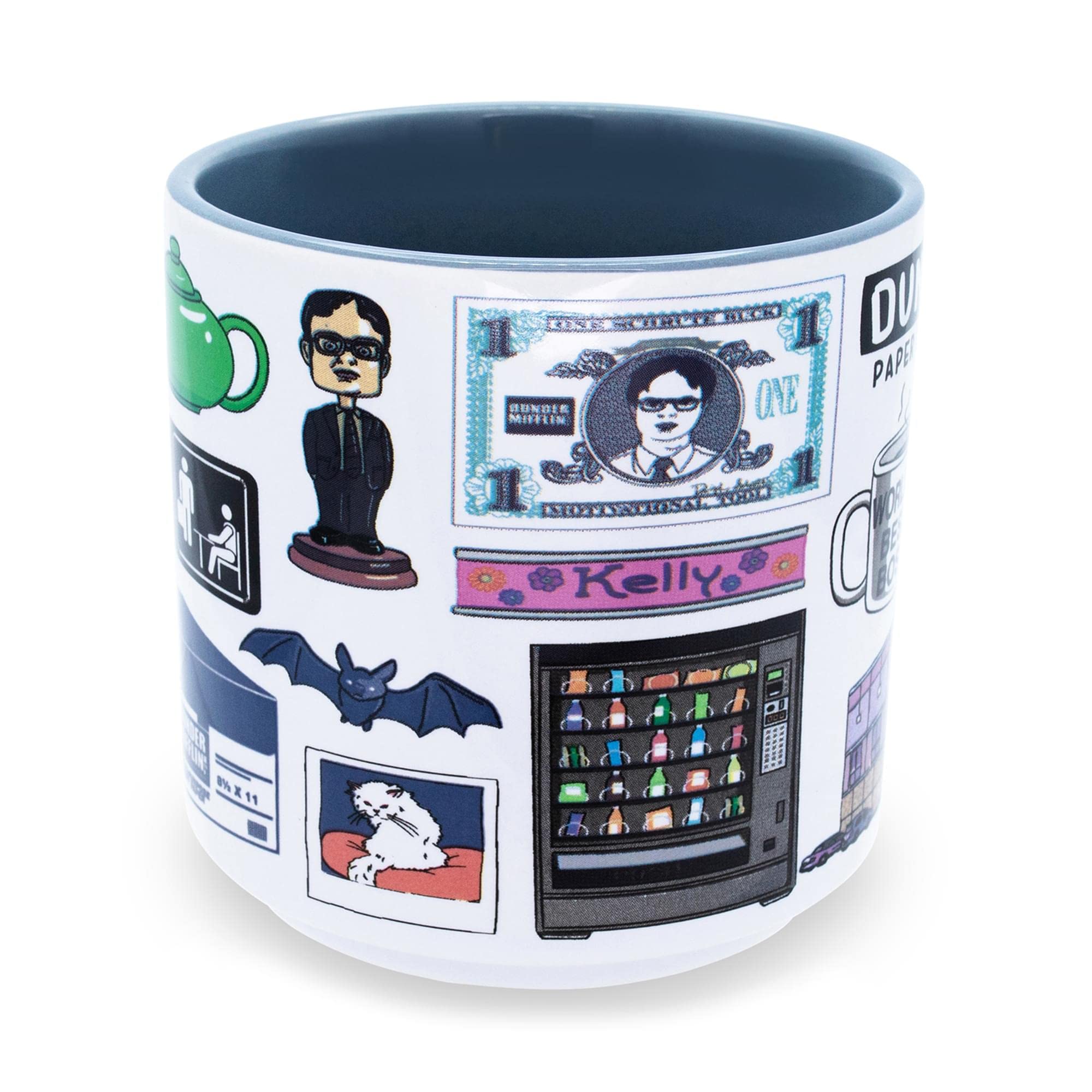 Silver Buffalo Office Icons mug Jim-prank motif, adds playful vibe to desk breaks