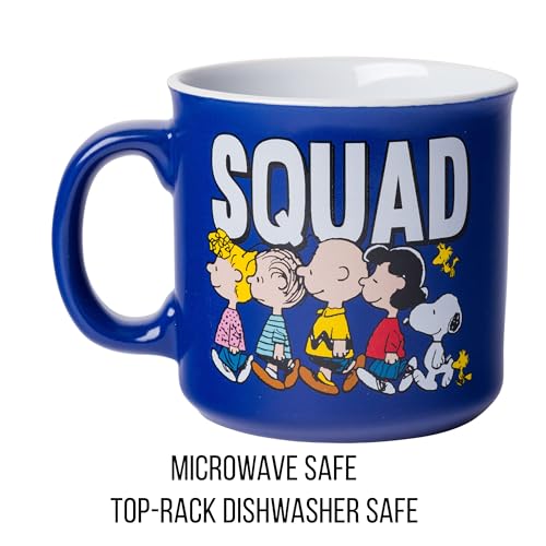Silver Buffalo Peanuts Squad mug close-up of graphics, perfect as a cheerful desk companion.